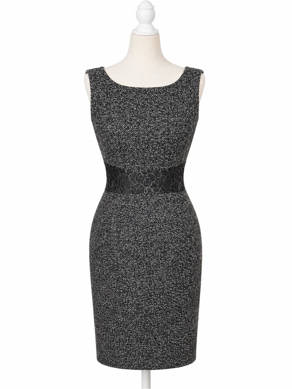 Anne Klein New York Dress 4 Wool Blend Lace Waist Sheath Career Black Gray